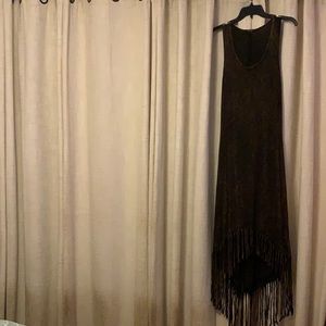 Brown fringe faux suede look maxi dress.